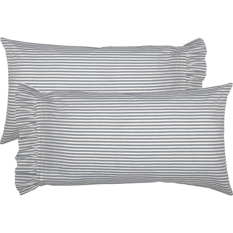 Faust Ticking Striped 100% Cotton Pillowcase, King, Blue