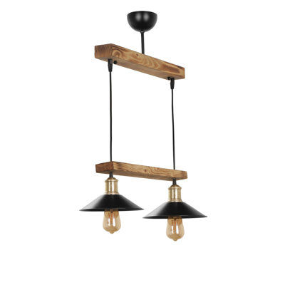 Lustre industriel industriel avec structure en bois, hauteur réglable, 17,7 po x 31,5 po | Douille E27, 40 W maximum, A + + | Finition brune et noire, peinture électrostatique séchée au four | Parfait pour un décor champêtre et moderne