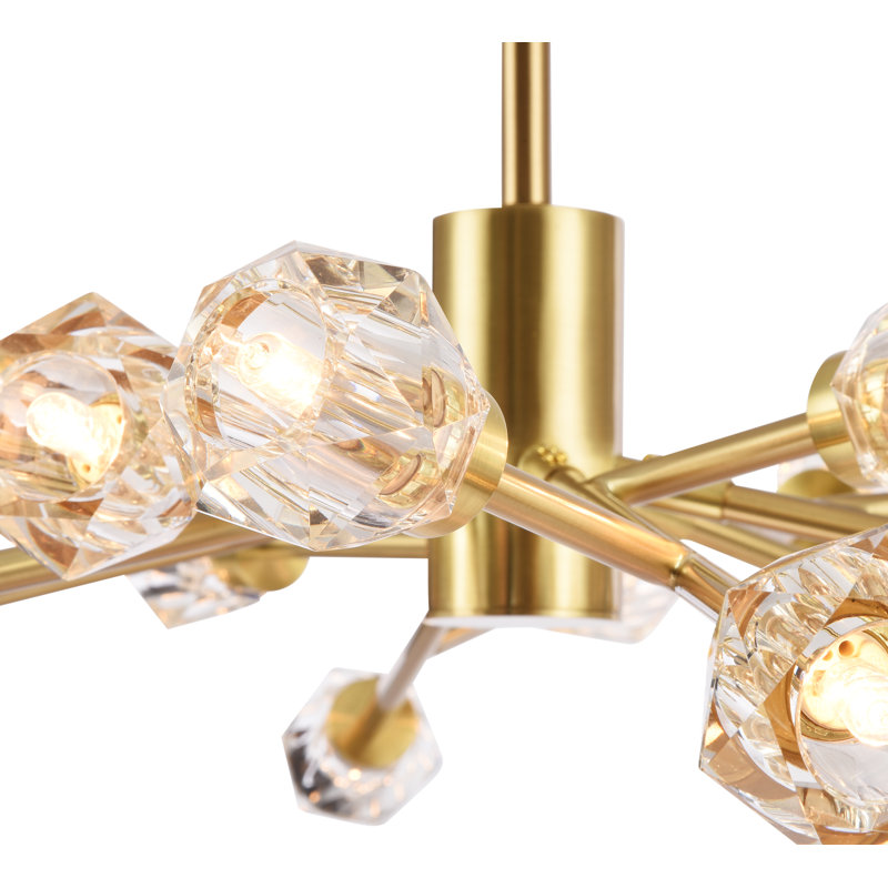 Lustre transitionnel en métal doré à 16 lumières , Or