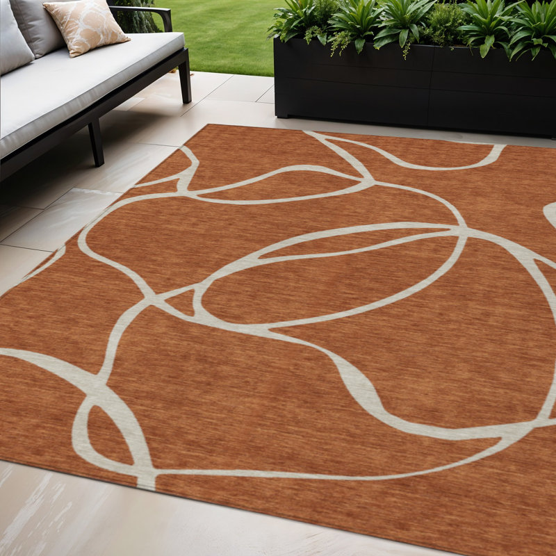Tapis intérieur lavable abstrait cuivre et ivoire 5 pi x 8 pi