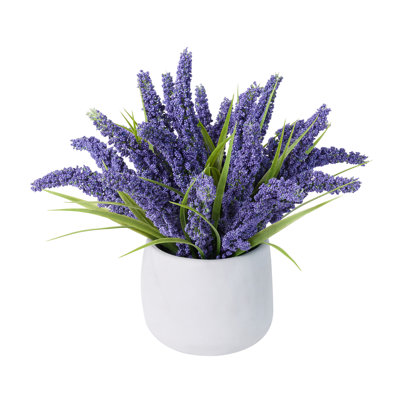 Artificial Lavender Plant In White Pot 12In - Faux Lavender Flowers With Realistic Purple Blooms, Potted Lavender For Farmhouse Bathroom Desk Home Decor Gift