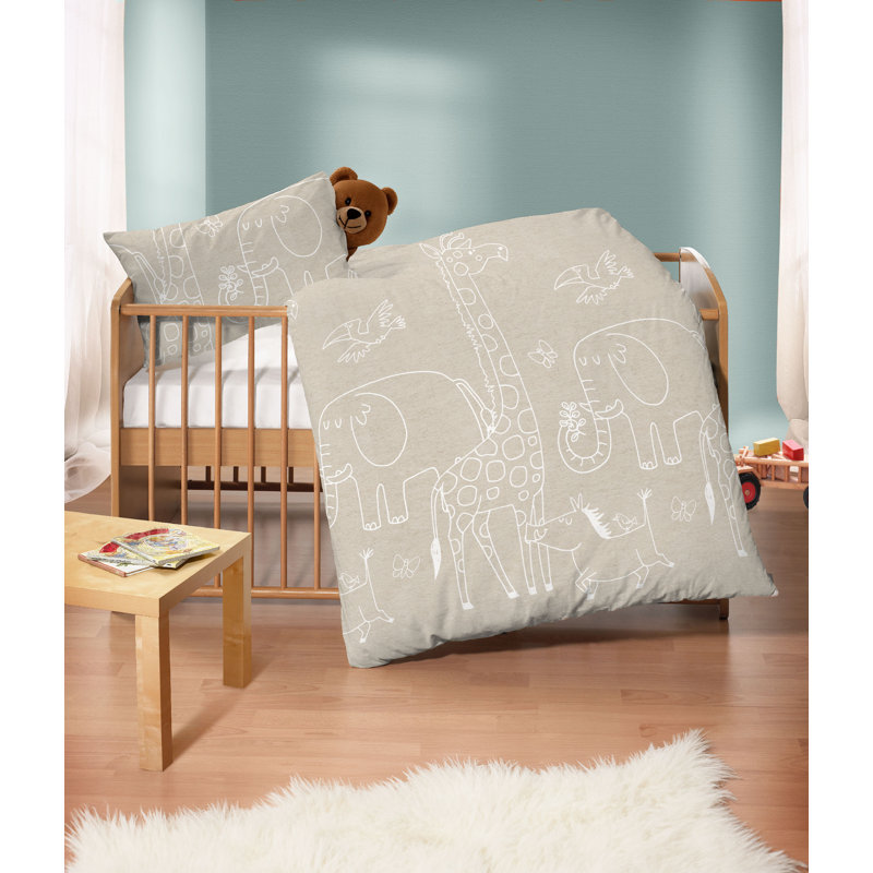 Biberna Melange-Flanell Bettwäsche 0840520 TIERE Cotton Animal Print Duvet Cover with Pillow Shams Included