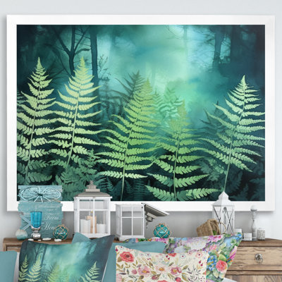 «Green Teal Fern Flowers», impression sur toile