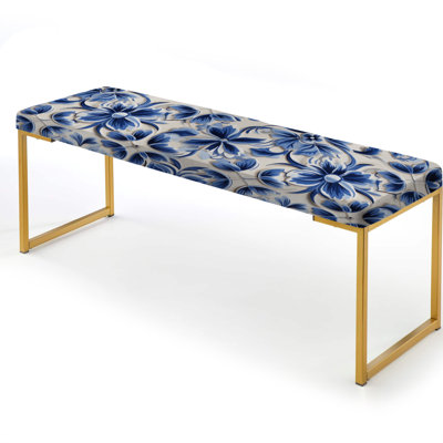 Boho Earthy Blooms Poppies Garden - Floral Upholstered Gold Bench