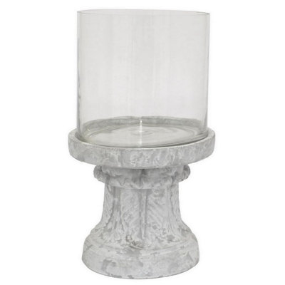 Bougeoir Kris, plateau en verre Hurricane, céramique blanche grise 14 po