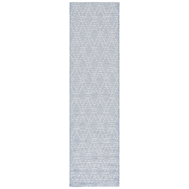 Tapis intérieur / extérieur en polypropylène / polyester Herdon 850 bleu / gris, Tapis de couloir 2 pi 2 po x 8 pi