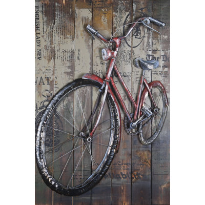 Populaire rouge bicyclette Art décoration 3D moderne Art mural peinture de qualité sur mesure en métal