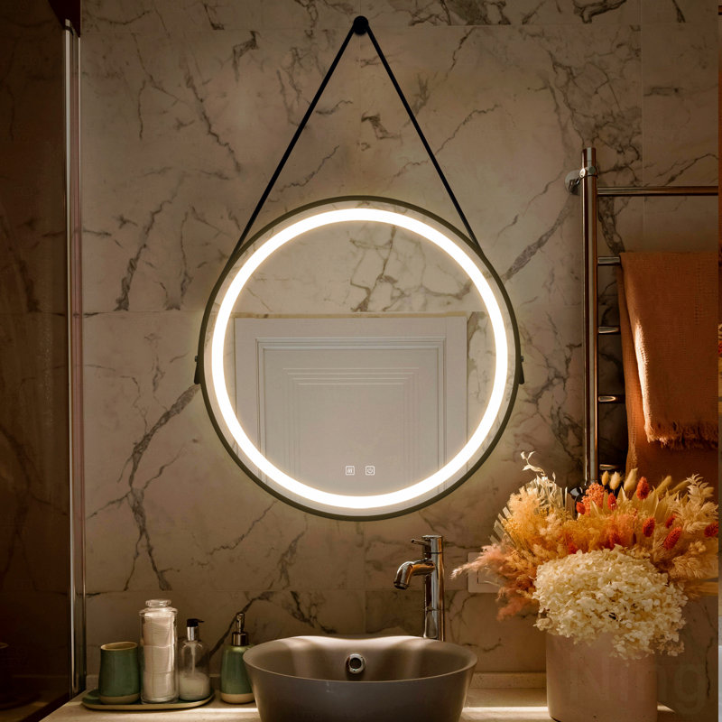 Miroir d'appoint de salle de bain avec fond de panier, cadre en alliage d'aluminium noir, luminosité élevée, touche à intensité variable