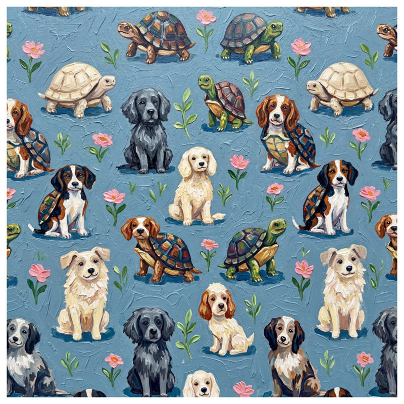 Dogs Turtles Flowers Bath Mat, 34in W x 21in L