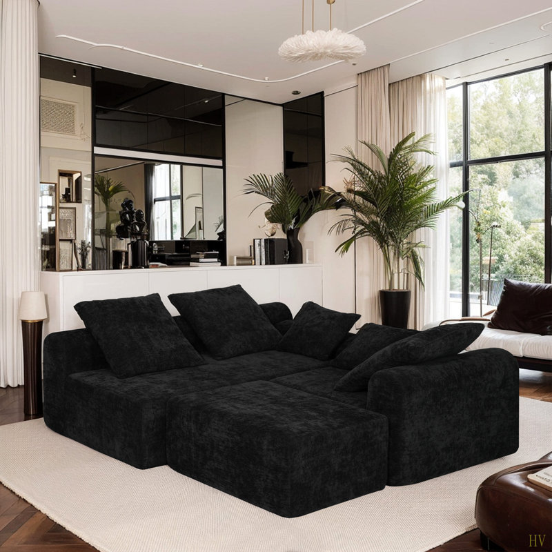 Canapé modulaire en forme de L 111,2 "Boneless Bonouch, Polyester noir