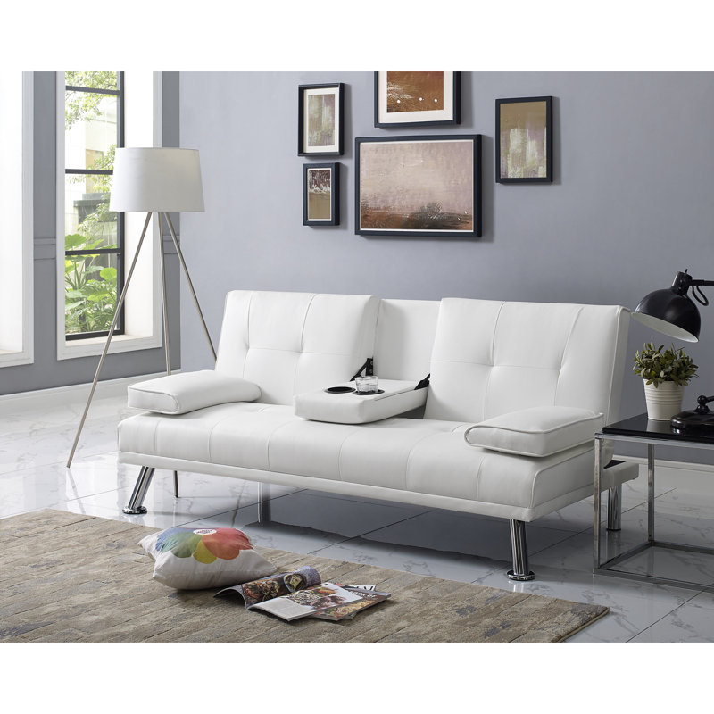 Crifasi Twin 38.6'' Faux Leather Convertible Sofa, White Faux Leather