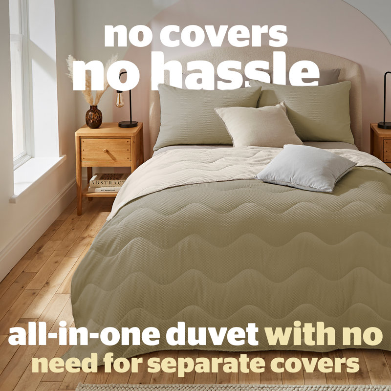 Silentnight Summer Breeze Coverless 4.5 Tog Duvet and Pillowcase Set, King, Olive Cream