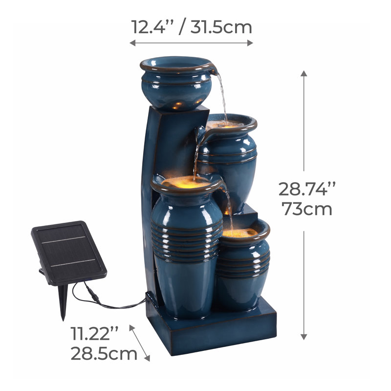 Teamson Home 4-Tier Outdoor Solar Cascade Water Fountain with LED Lights, Blue