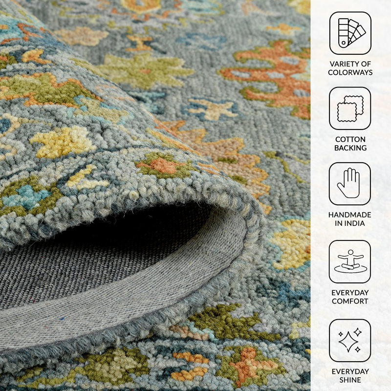 Dharmendera Traditional Gray Hand-Hooked Area Rug, Rectangle 3'6" x 5'6"