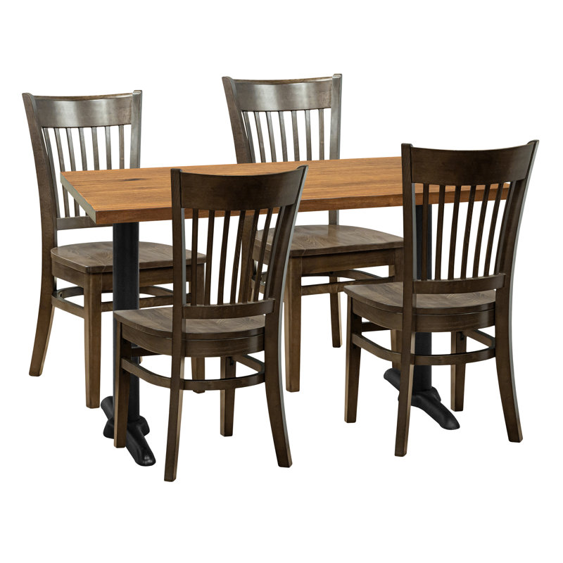Ensemble de salle à manger 4 personnes - plateau en cerisier avec chaise d'appoint, Chêne, Vert mousse