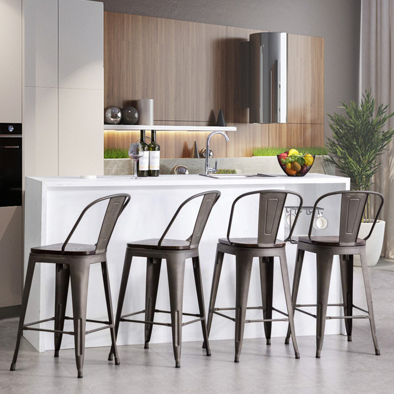 Burney Counter Stool with Metal Frame, Brown, Counter Stool (24” Seat Height)