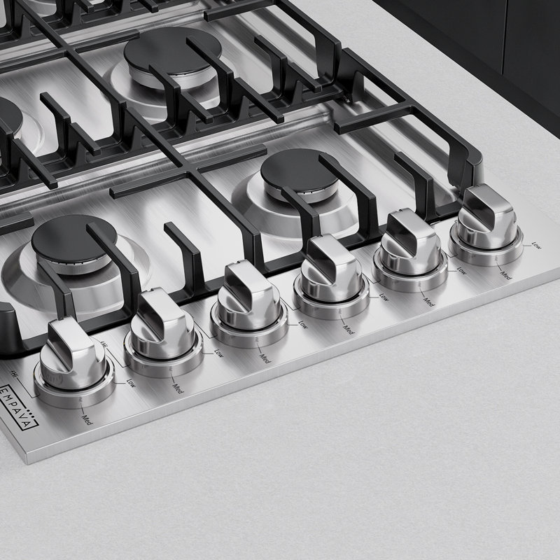 Empava Stainless Steel Gas Cooktop 6 Sealed Burners, Cast Iron Grates, LPG/NG Convertible, Kit Gas Cooktop