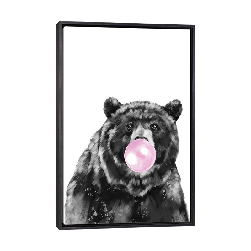 «Bubble Gum Big Black Bear» par Big Nose Work - impression d'art graphique, H 40 po x l 26 po x P 1,5 po, Pas de tapis
