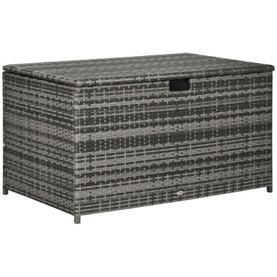 113 Gallon Rattan Deck Box, Waterproof Outdoor Storage Container for Patio Furniture, Pool Toys, and Garden Tools