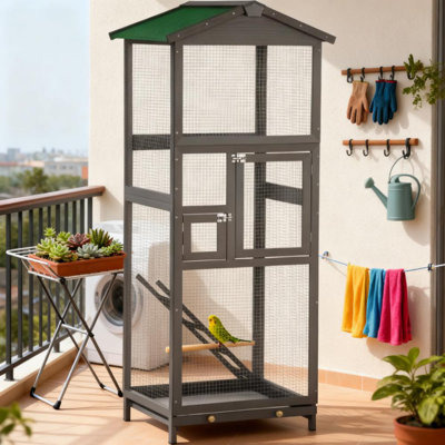 Cage à oiseaux en bois pour intérieur et extérieur avec plateau coulissant et 2 portes