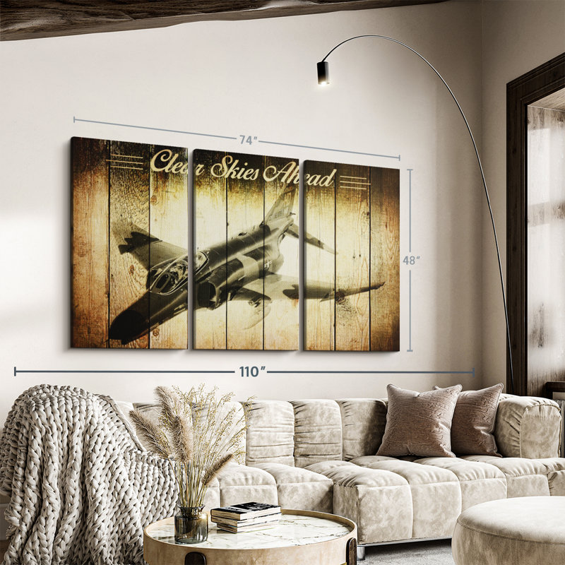 "Avion militaire rustique" sur toile, H 48 po x l 74 po x P 1,25 po