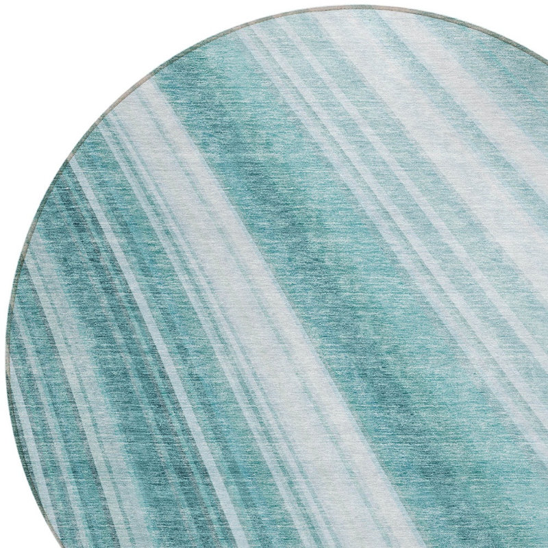 Tapis extérieur lavable rayé 8 pi bleu sarcelle et turquoise