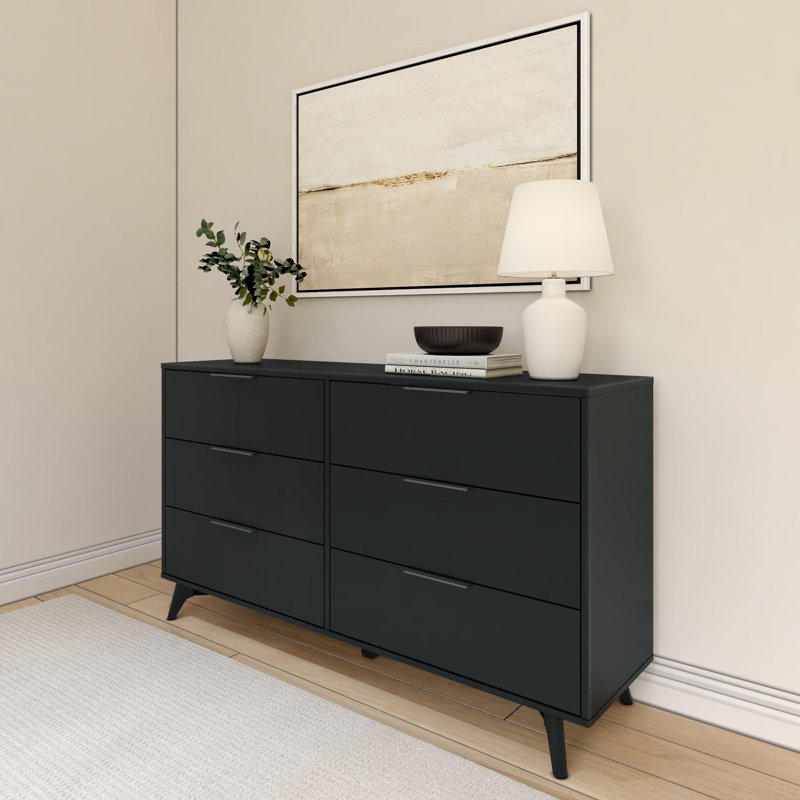Commode 6 tiroirs Haven, Noir, noir, noir, noir