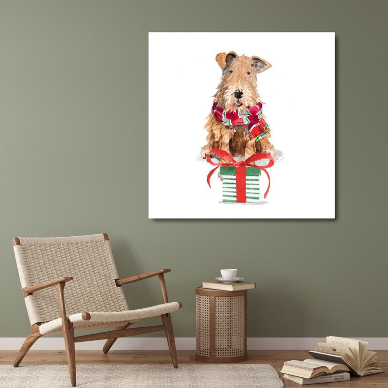 «The Holiday Aisle® Loreth, Lanie», reproduction d'art sur toile tendue: Christmas Airedale Terrier 13451BB