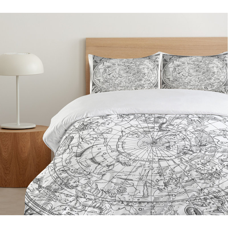 King Size Black and White Constellation Microfiber Duvet Cover Set