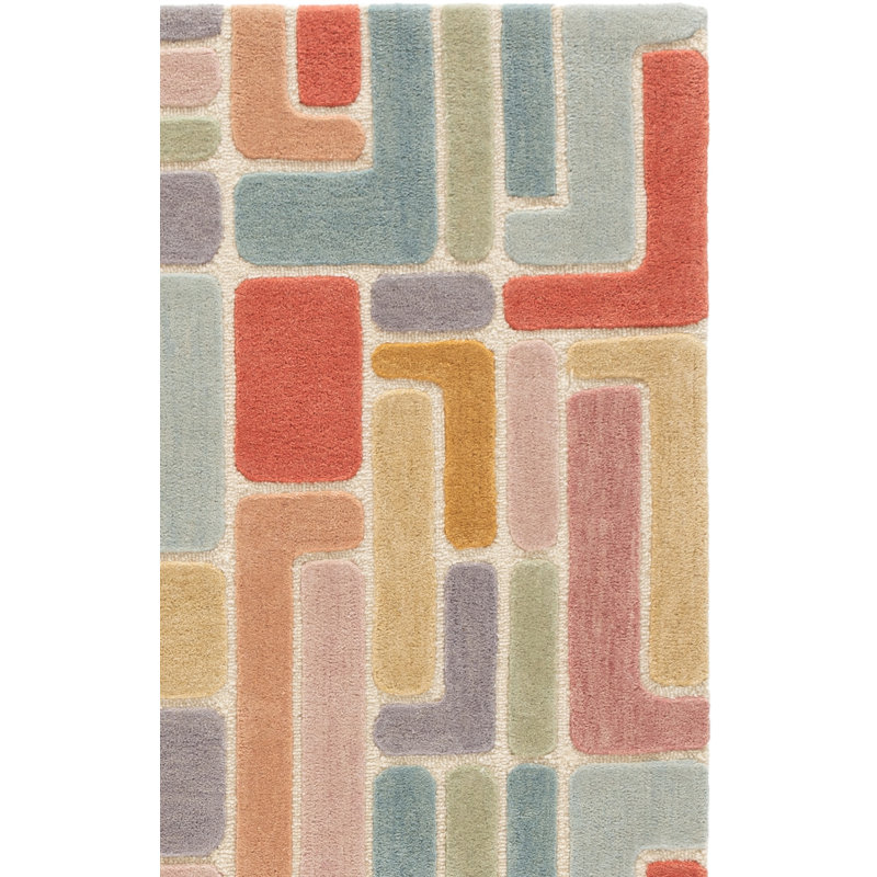 80% laine touffetée à la main; Tapis géométrique 20% coton, Rectangle 5' x 8'