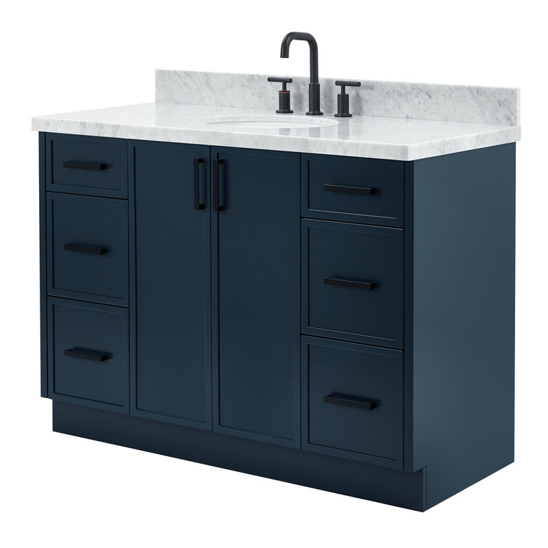 ARIEL Kelly 49 Single Sink Bathroom Vanity with Italian Carrara Marble Top, Midnight Blue, 49"