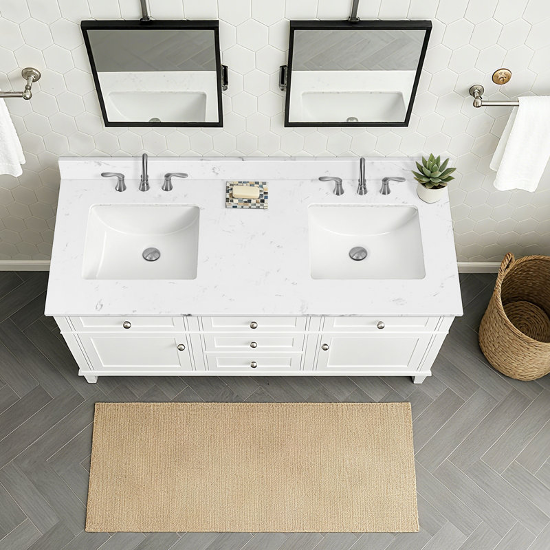 60'' Quartz Stone Double Bathroom Vanity Top with Sink – For Vanity Replacement, No Cabinet