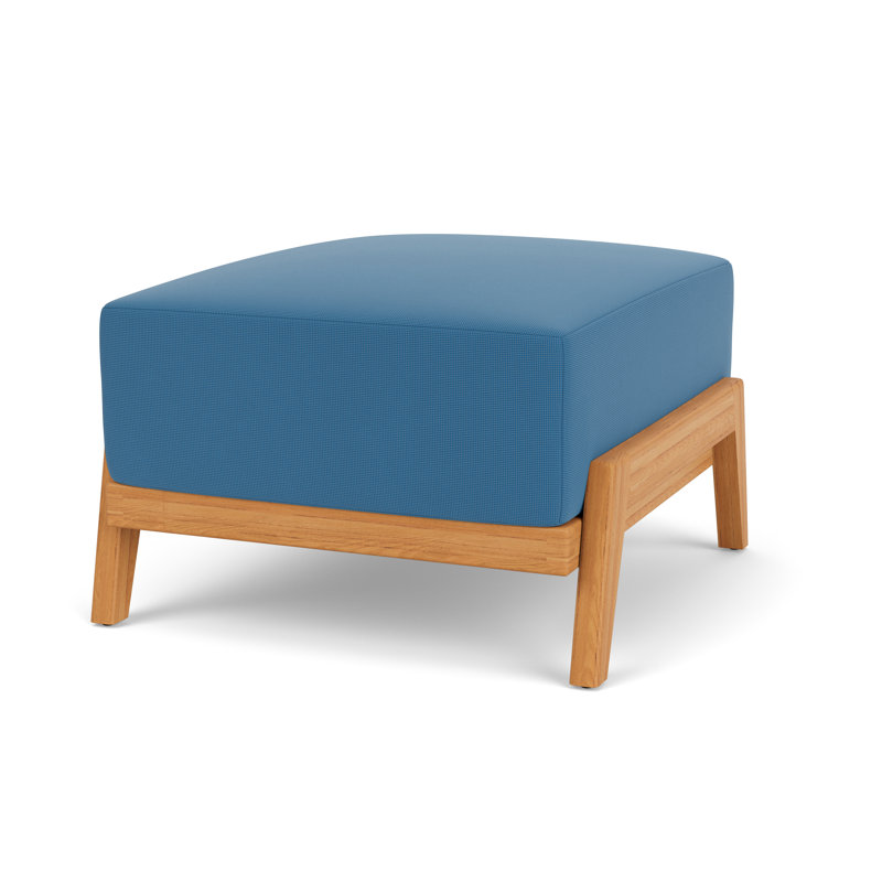 Alpine Rectangle Outdoor Teak Ottoman Patio Ottoman, Bamboo Bay Sky