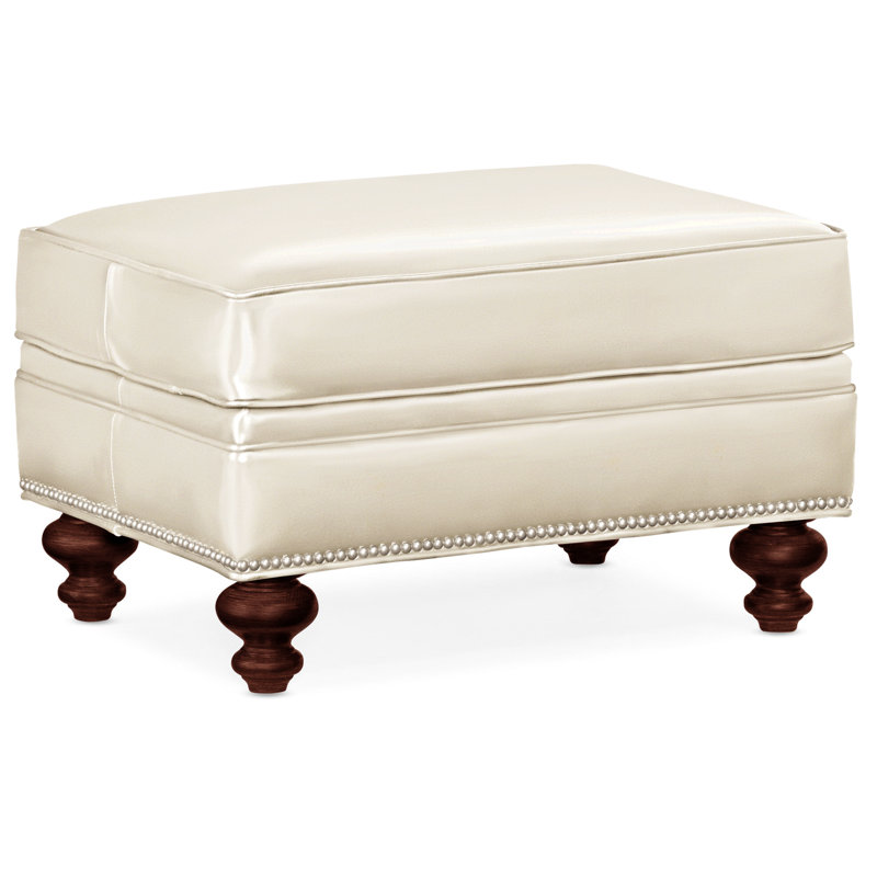 Repose-pieds rectangulaire en cuir véritable 26 "West, Cuir véritable vert forêt d'Anilina, Acajou, Étain