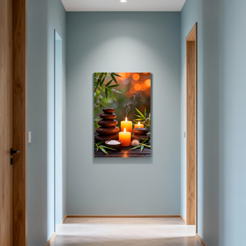 Bath & Laundry Calm Stones Candles Bamboo Leaves Smoke Light Nature Peace, H 16 po x l 24 po