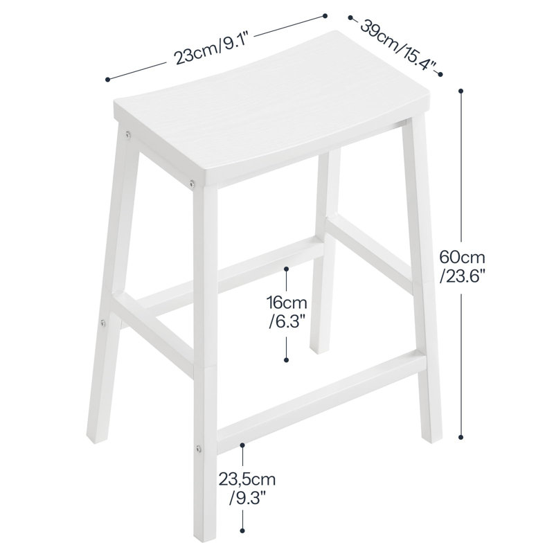 23.6" Saddle Stool, Kitchen Counter Stool With Footrest, Set Of 2, White