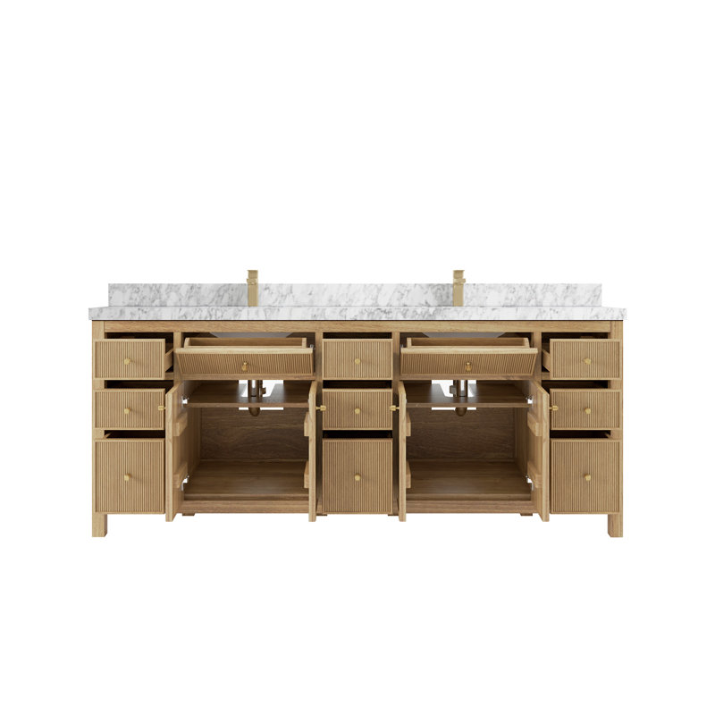 84'' Double Bathroom Vanity with Quartz Top, Carrara Marble