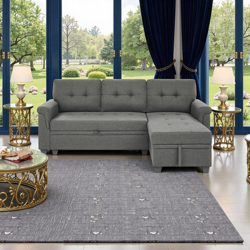 Canapé-lit méridienne réversible - Canapé-lit modulaire multifonctionnel convertible en lin Ensemble de cinéma maison, Gris