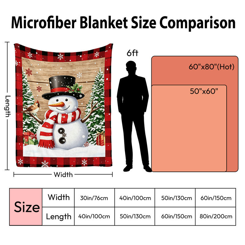 Plaid en flanelle polaire JYK pour Noël, léger, respirant, doux et chaud en microfibre pelucheuse, 127 x 152 cm, motif bonhomme de neige et oiseau.