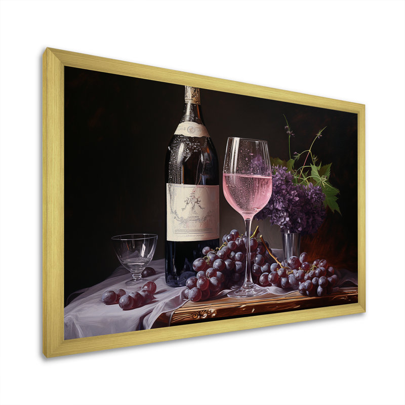 Lambrusco lustre sur toile, Cadre doré simple, H 24 po x l 32 po x P 1 po