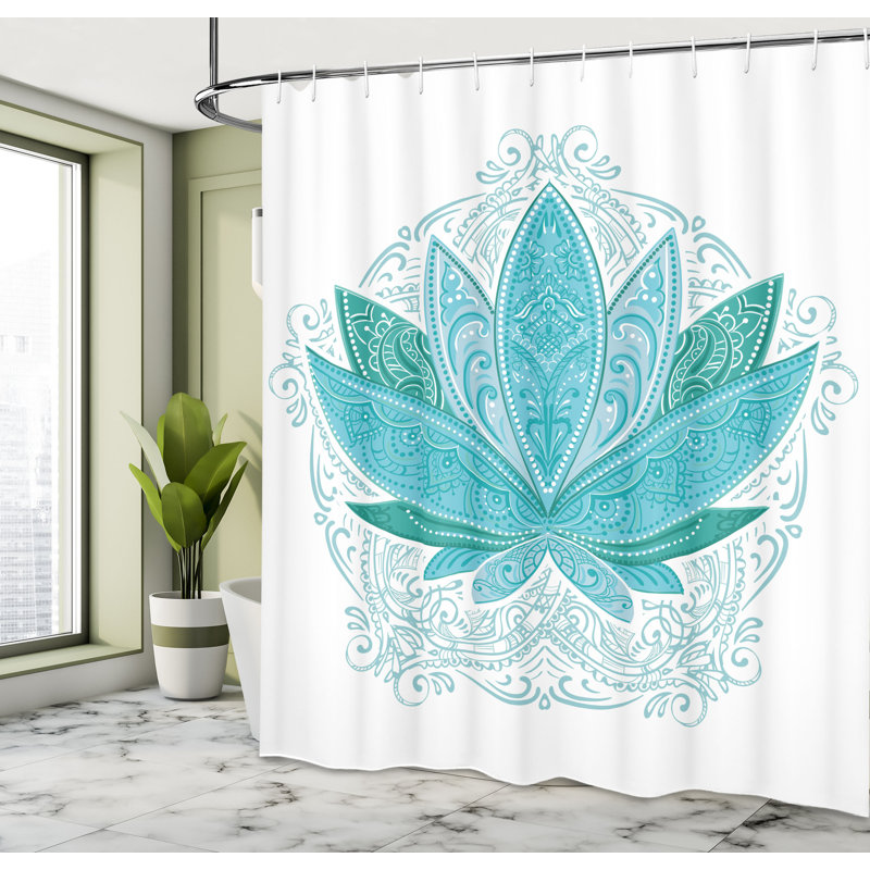 Ensemble de rideau de douche Lotus + crochets, H 84 po x l 69 po