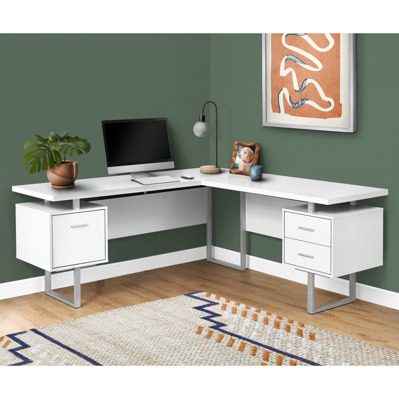 Bureau en L Edzon, Blanc / argenté