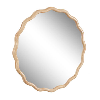 Solid Wood Wavy Mirror Wall Decor 31" X 31" Modern Mirror Wall Decor For Bathroom, Bedroom, Living Room, Dining Room, Cloakroom, Entryway