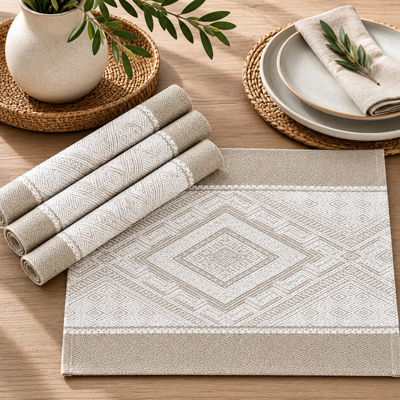 Mélange de coton géométrique tissé à losanges l 14 po x L 19 po, ensemble de 4, Kaki