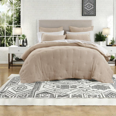 De literie en coton pour lit double / grand lit, courtepointe brodée taupe, toutes saisons