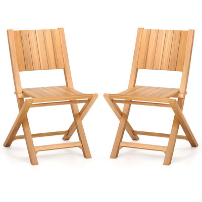 2 chaises de patio pliantes avec dossier incliné en bois de teck pour l'extérieur