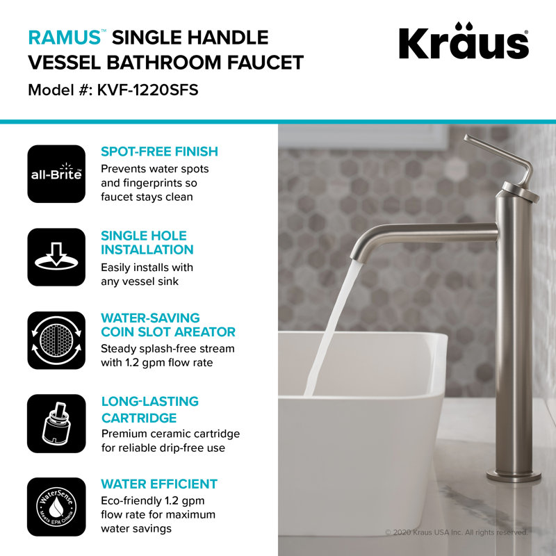Robinet de lavabo vasque à poignée simple avec drain Ramus, Acier inoxydable qui ne tache pas
