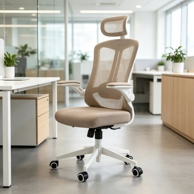 Chaise de bureau ergonomique en maille respirante avec appui-tête réglable, soutien lombaire, dossier inclinable de 90° à 125°, coussin d'assise en mousse à mémoire de forme, roulettes silencieuses, capacité de charge de 136 kg (kaki, noir, gris, bleu, blanc et noir)