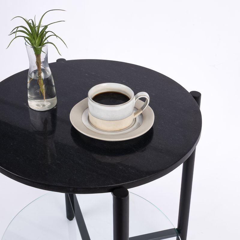 Table de bout avec rangement en marbre et verre Ansted, Noir, Noir