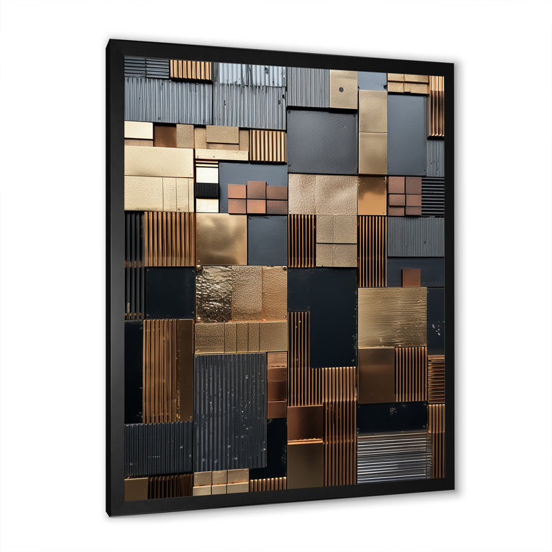 Carreau abstrait brun, charme mosaïque - tuile abstraite, art mural, Cadre simple noir, H 32 po x l 16 po x P 1 po